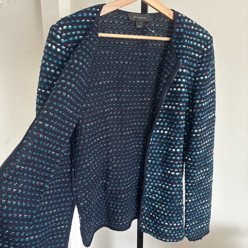St John Knit Martinique Tweed Dolman Sleeve Jacket Navy Multi Sz 12 Retail $1395 - Picture 9 of 16